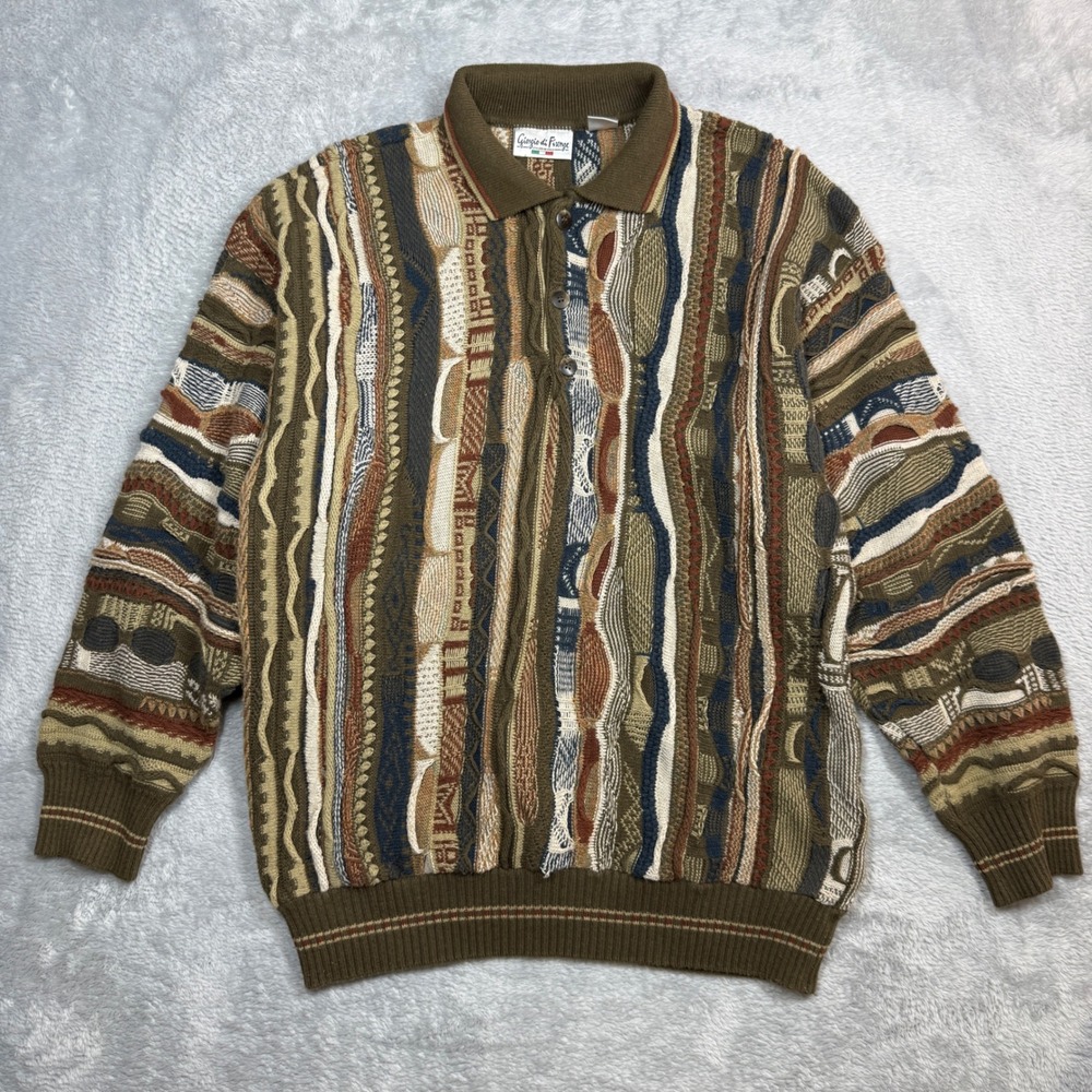 Vintage Giorgio di Firenze 3D Knit Sweater Mens XL Brown Coogi Style 90s